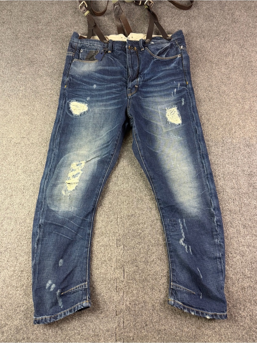 G Star Re Spruce Kick Cropped Women Button Fly Jeans With Suspenders RARE Sz 30